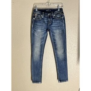 Miss Me Skinny Jeans Women 26 Low Rise Distressed Embroidered Flap Pockets 30x26